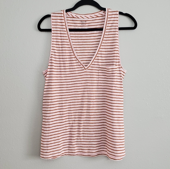 Madewell Greywood Red Pink Stripe Tank V-neck - Picture 2 of 6